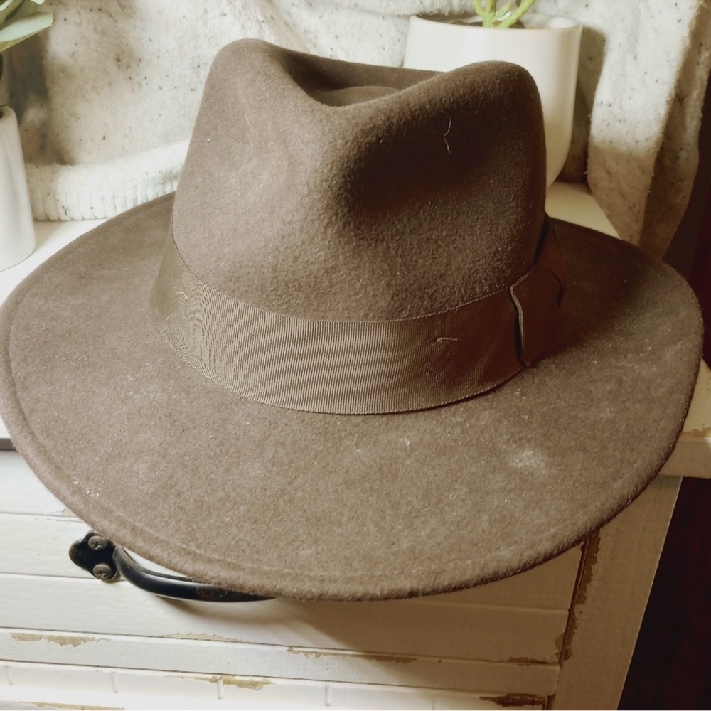 Vintage Indiana Jones 2008 Wool Felt Brown Fedora Hat  Lucas Film Wide Brim   XL